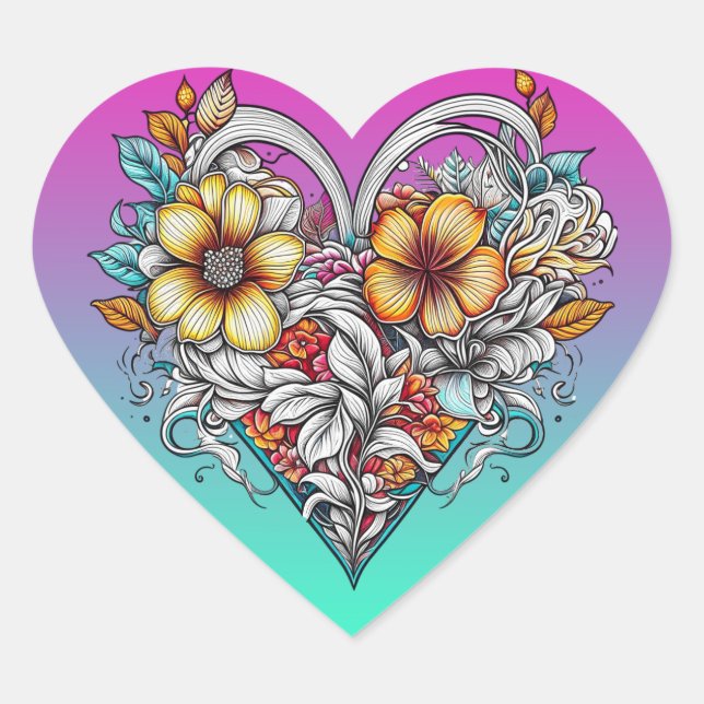 Floral Heart Romantic Heart Sticker (Front)