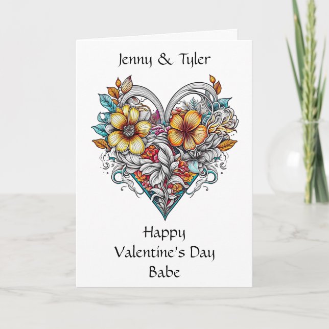Floral Heart Romantic Personalised Card (Front)