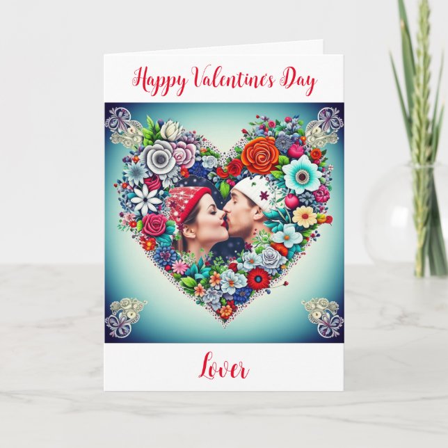 Floral Heart Romantic Personalised Valentine's Day Holiday Card (Front)