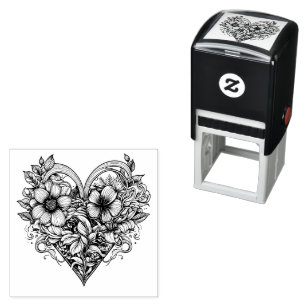Floral Heart Romantic  Self-inking Stamp
