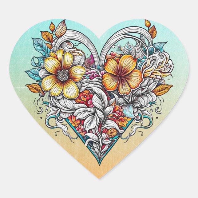 Floral Heart Romantic Sticker (Front)