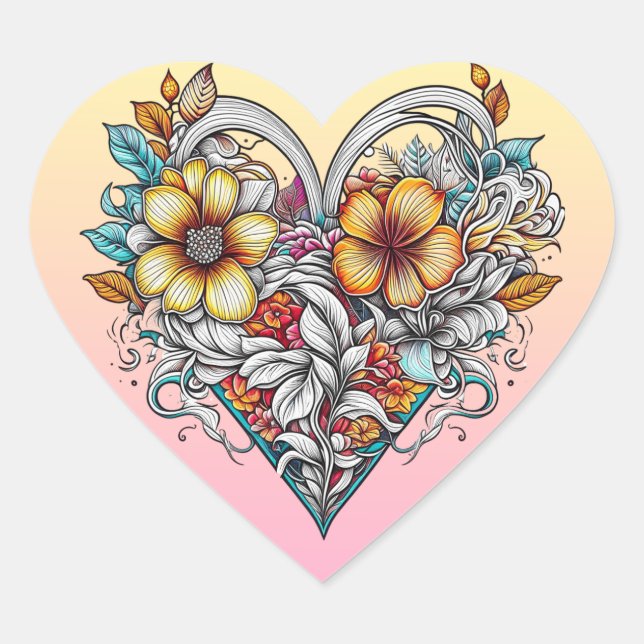 Floral Heart Romantic Sticker (Front)