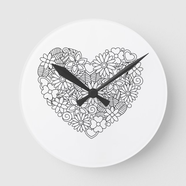 Floral Heart Round Clock (Front)