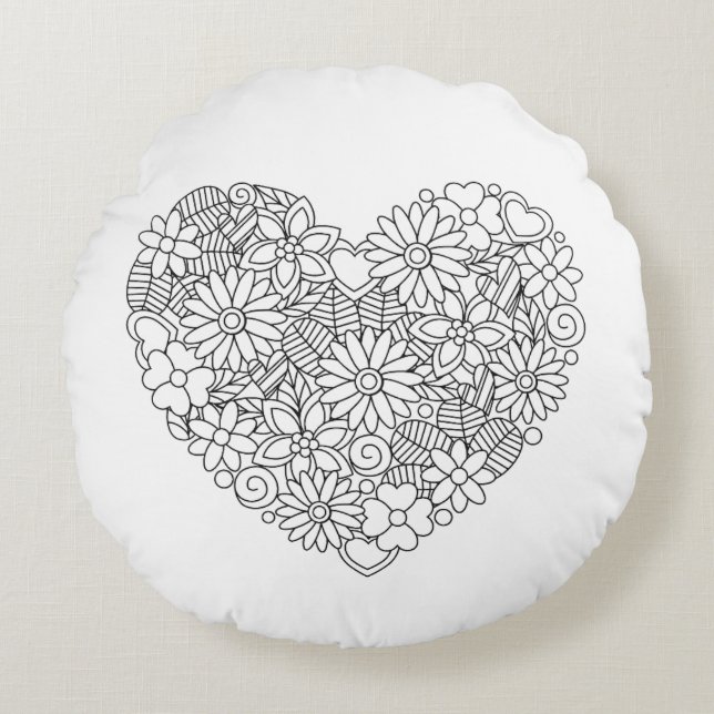 Floral Heart Round Cushion (Front)