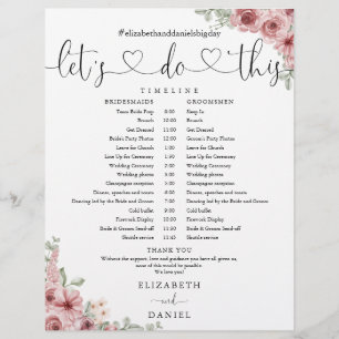 Floral Heart Script Wedding Schedule Timeline