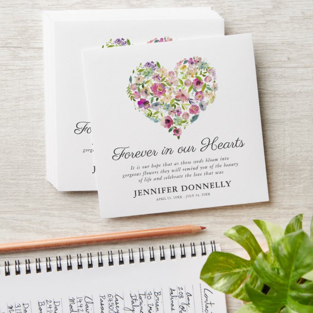 Floral Heart Seed Packet Funeral Favour Envelope (Stacked)