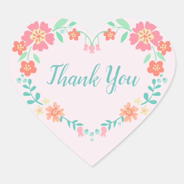 Floral Heart Thank You Heart Sticker (Front)