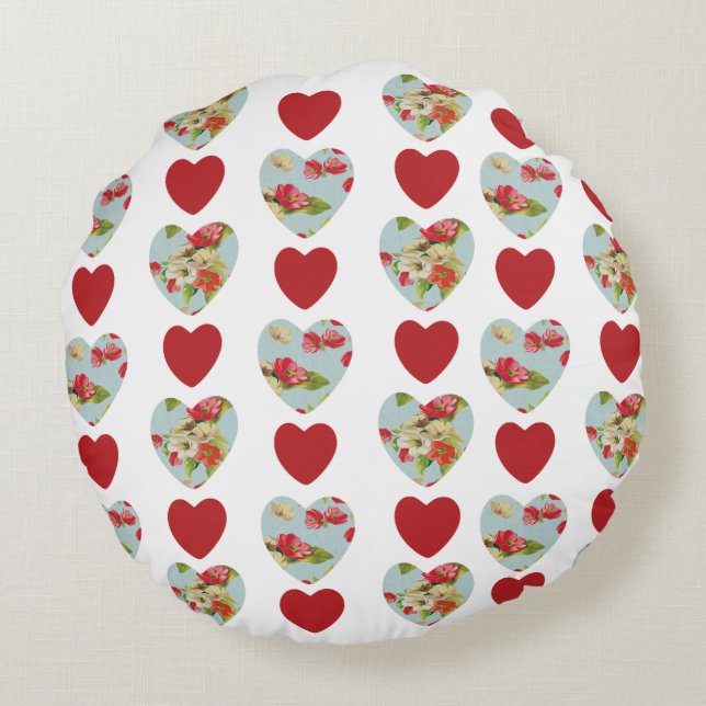 Floral Heart Throw Pillow Round Throw Pillow (Back)