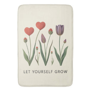 Floral Heart Tulips Let Yourself Grow Quote Bath Mat