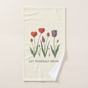 Floral Heart Tulips Let Yourself Grow Quote Bath Towel Set