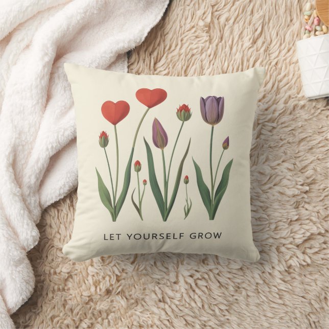 Floral Heart Tulips Let Yourself Grow Quote Cushion (Blanket)