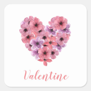 Floral Heart Valentine Square Sticker