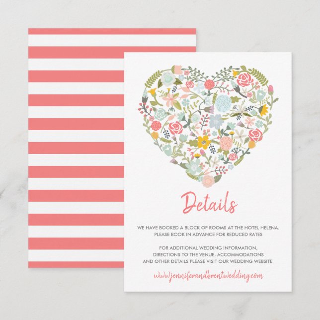 Floral Heart Wedding Details Invitation (Front/Back)