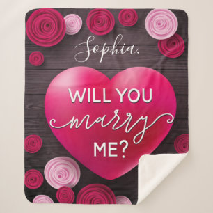 Floral Heart Wedding Proposal - Will you Marry Me? Sherpa Blanket