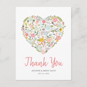Floral Heart Wedding Thank You Postcard