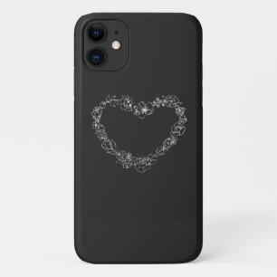 Floral heart white outline simple line iPhone 11 case