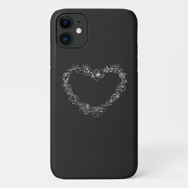 Floral heart white outline simple line Case-Mate iPhone case (Back)