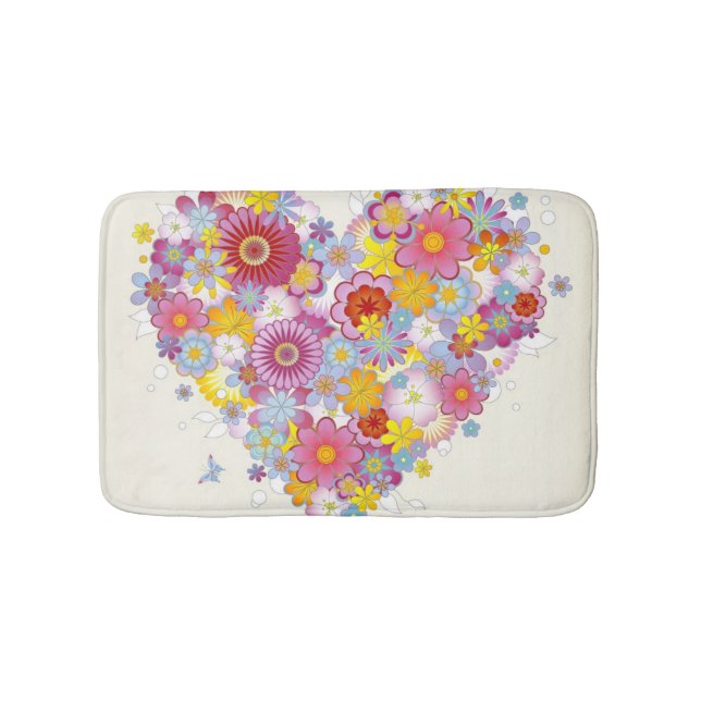 Floral heart with butterflies bath mat (Front)