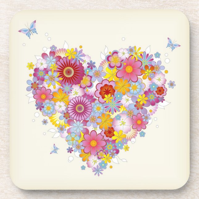 Floral heart with butterflies coaster (Front)