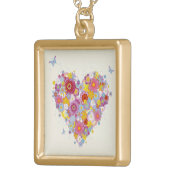 Floral heart with butterflies gold plated necklace (Front Right)