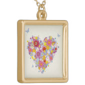 Floral heart with butterflies gold plated necklace (Front Left)