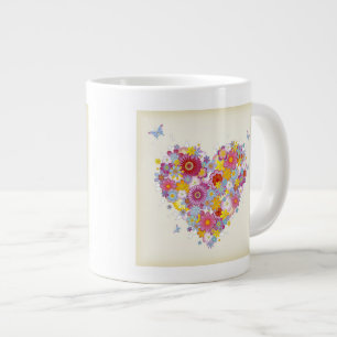 Floral heart with butterflies large coffee mug