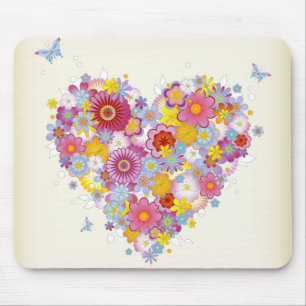 Floral heart with butterflies mouse mat