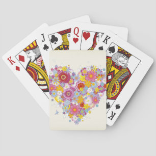 Floral heart with butterflies playing cards