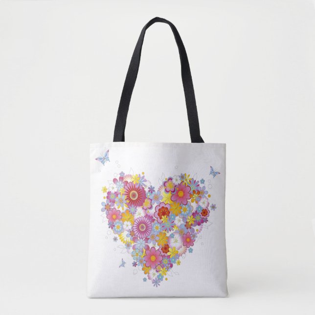 Floral heart with butterflies tote bag (Front)