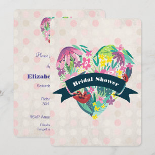 Floral Heart with Tropical Flowers Bridal Shower Invitation