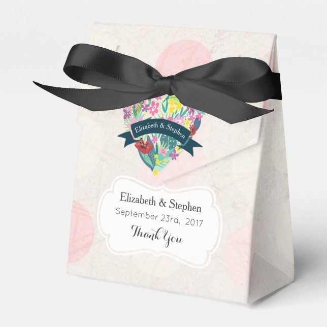 Floral Heart with Tropical Flowers Wedding Thanks Favour Box (Front Side)