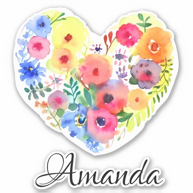 Floral Heart Wreath and Name | Pastel Watercolor  (Front)