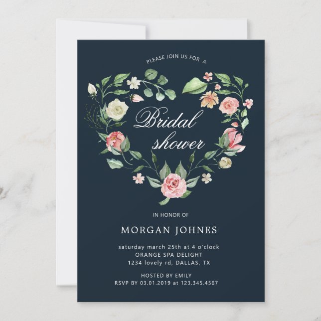 Floral Heart Wreath Bridal Shower Invitation (Front)