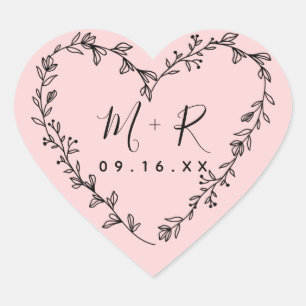 Floral Heart Wreath Initials Heart Sticker