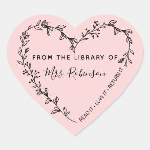 Floral Heart Wreath Library Pink Sticker