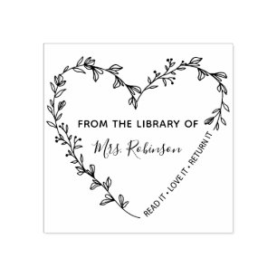 Floral Heart Wreath Library Rubber Stamp