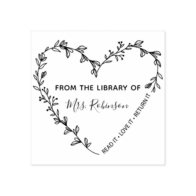 Floral Heart Wreath Library Rubber Stamp (Imprint)
