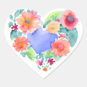 Floral Heart Wreath   Pastel Watercolor Coral Sticker