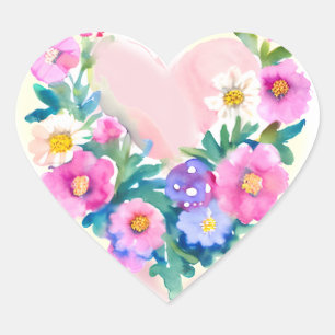 Floral Heart Wreath   Pastel Watercolor Pink Heart Sticker