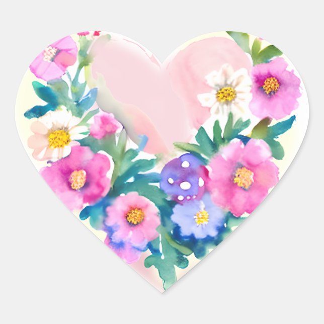 Floral Heart Wreath | Pastel Watercolor Pink Heart Sticker (Front)