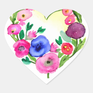 Floral Heart Wreath Pastel Watercolor Purple Blue Heart Sticker
