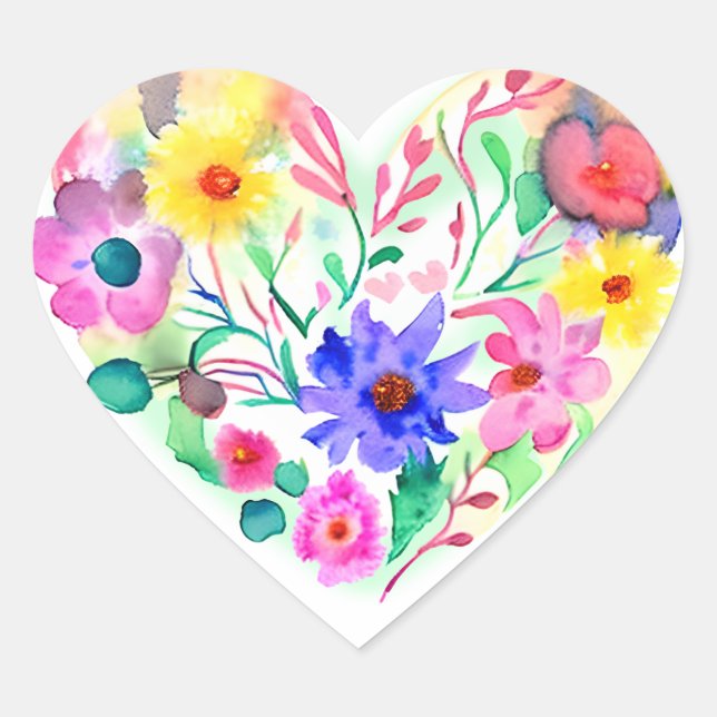 Floral Heart Wreath | Pastel Watercolor Yellow Heart Sticker (Front)