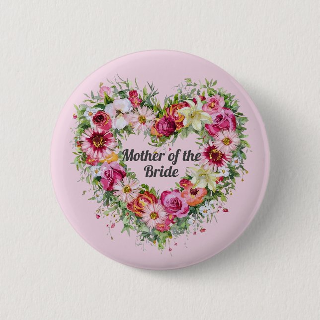 Floral Heart Wreath Personalised 6 Cm Round Badge (Front)
