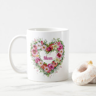 Floral Heart Wreath Personalised Coffee Mug