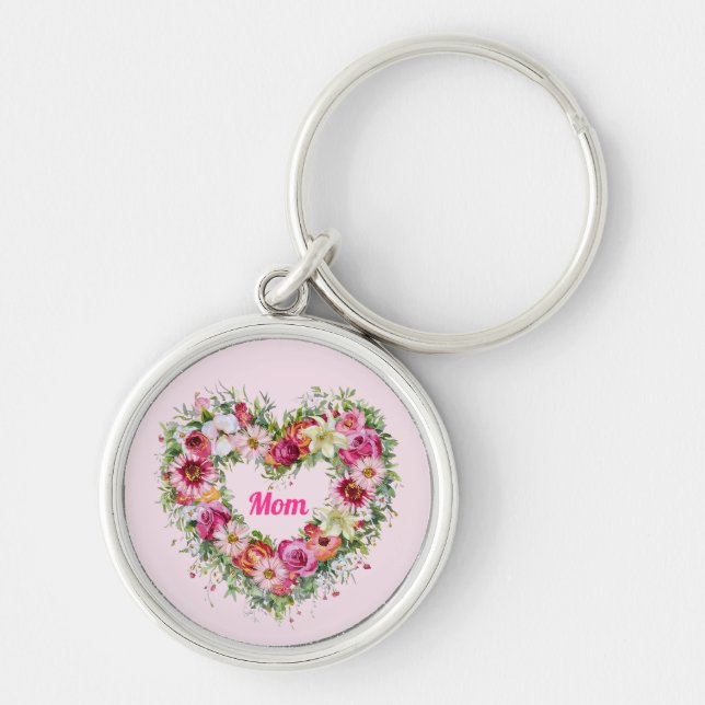 Floral Heart Wreath Personalised Key Ring (Front)