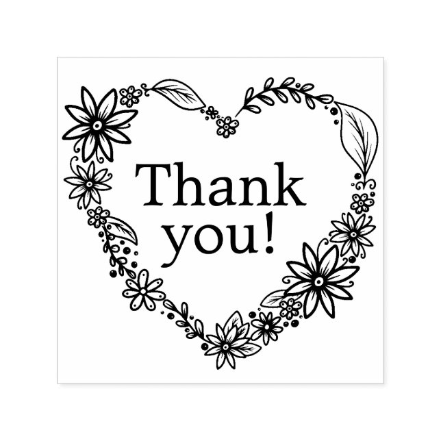 Floral Heart Wreath Thank You Self-inking Stamp (Design)