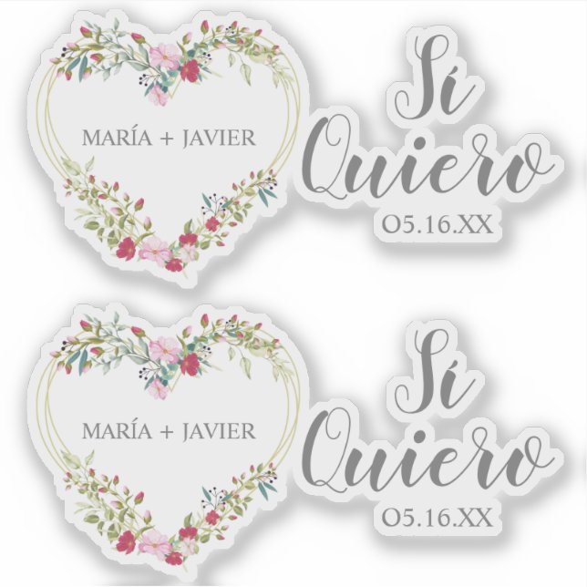 Floral Heart Yes I Want Spanish for Wedding (Front)