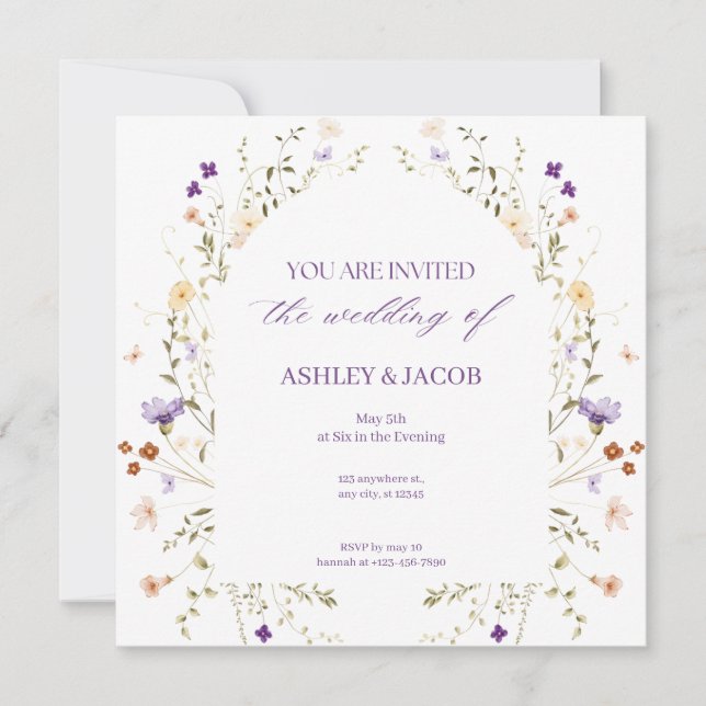 Floral Heartbeat Wedding Invitation (Front)
