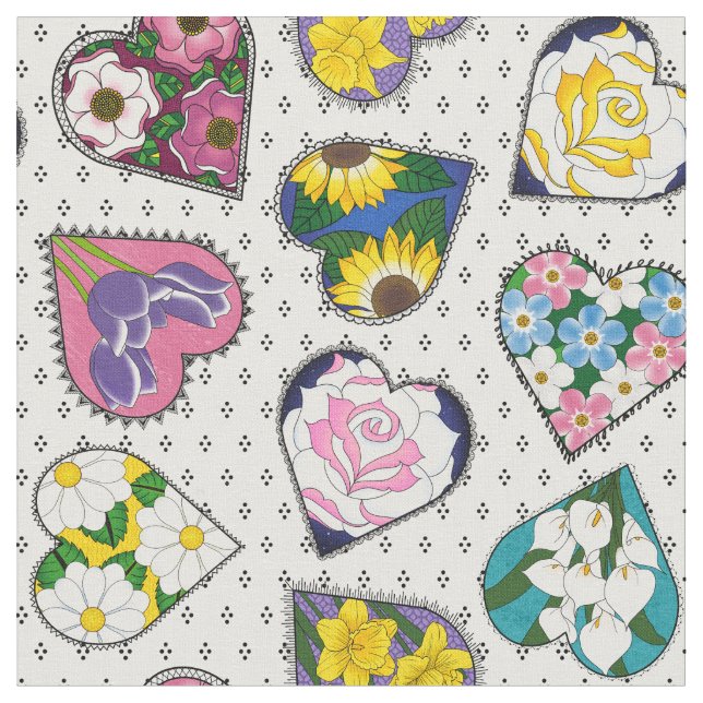 Floral Hearts Fabric (Close Up)