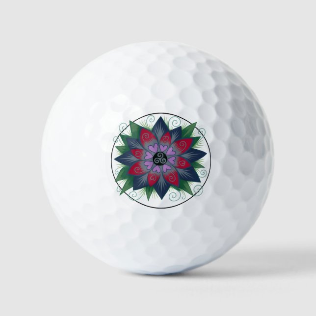 Floral hearts mandala golf balls (Front)